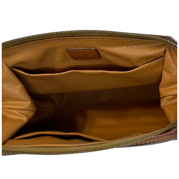 Celine Macadam Cosmetics Bag Top Zip Brown Leather Canvas Pouch Makeup Pockets - Picture 8 of 11